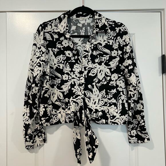 Christian Siriano Women's Cropped Button Down with Tie Floral Size Large - Picture 1 of 10